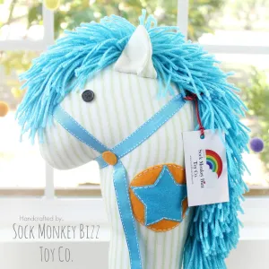 Child's Ride-On Toy Stick Horse, Aviator Orange and Aqua Hobby Horse