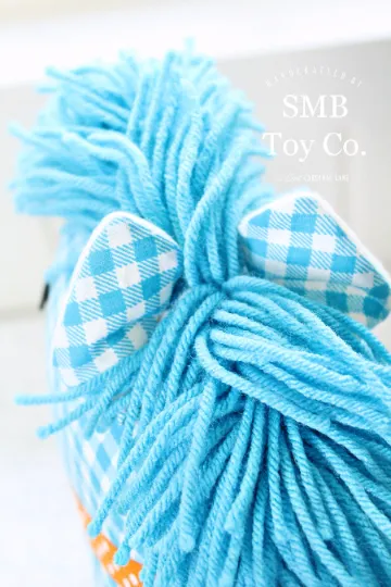 Child's Toy Stick Horse - Turquoise Gingham