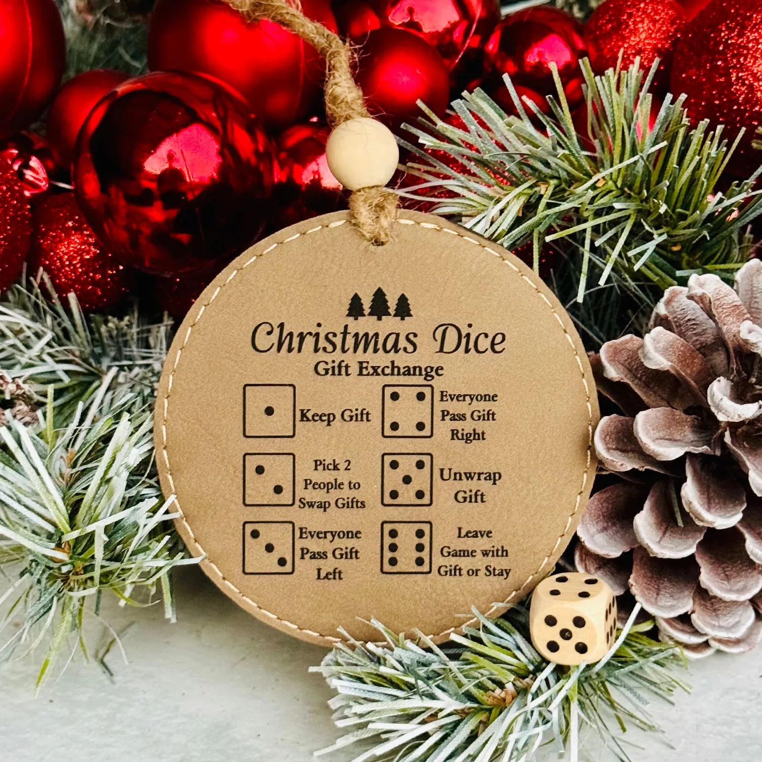 Christmas Dice Game aka Dirty Santa Leatherette Christmas Ornament