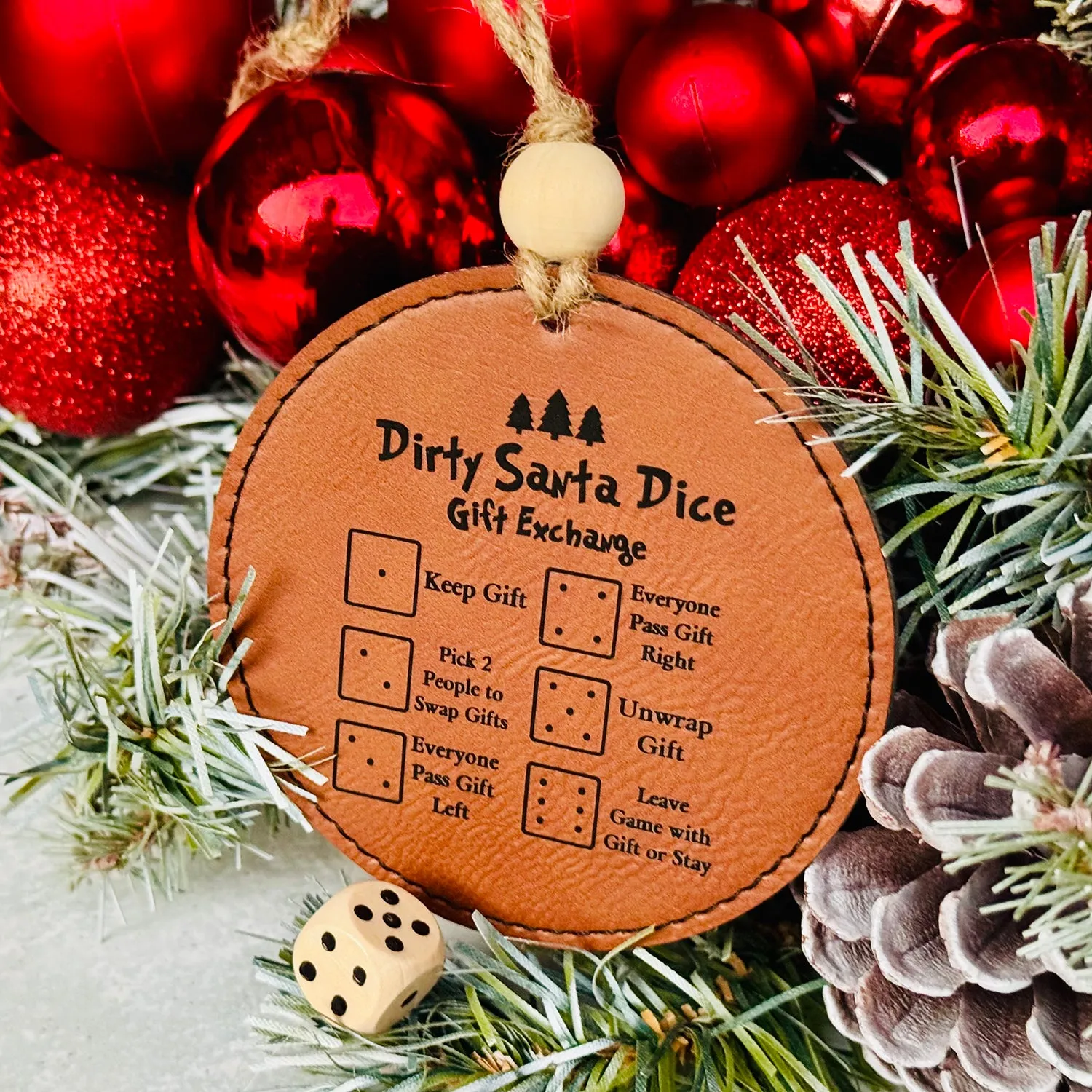Christmas Dice Game aka Dirty Santa Leatherette Christmas Ornament