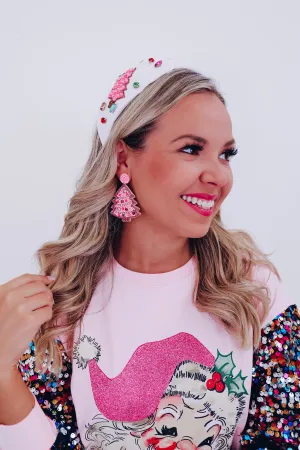 Christmas Tree Seed Bead Earrings - Pink