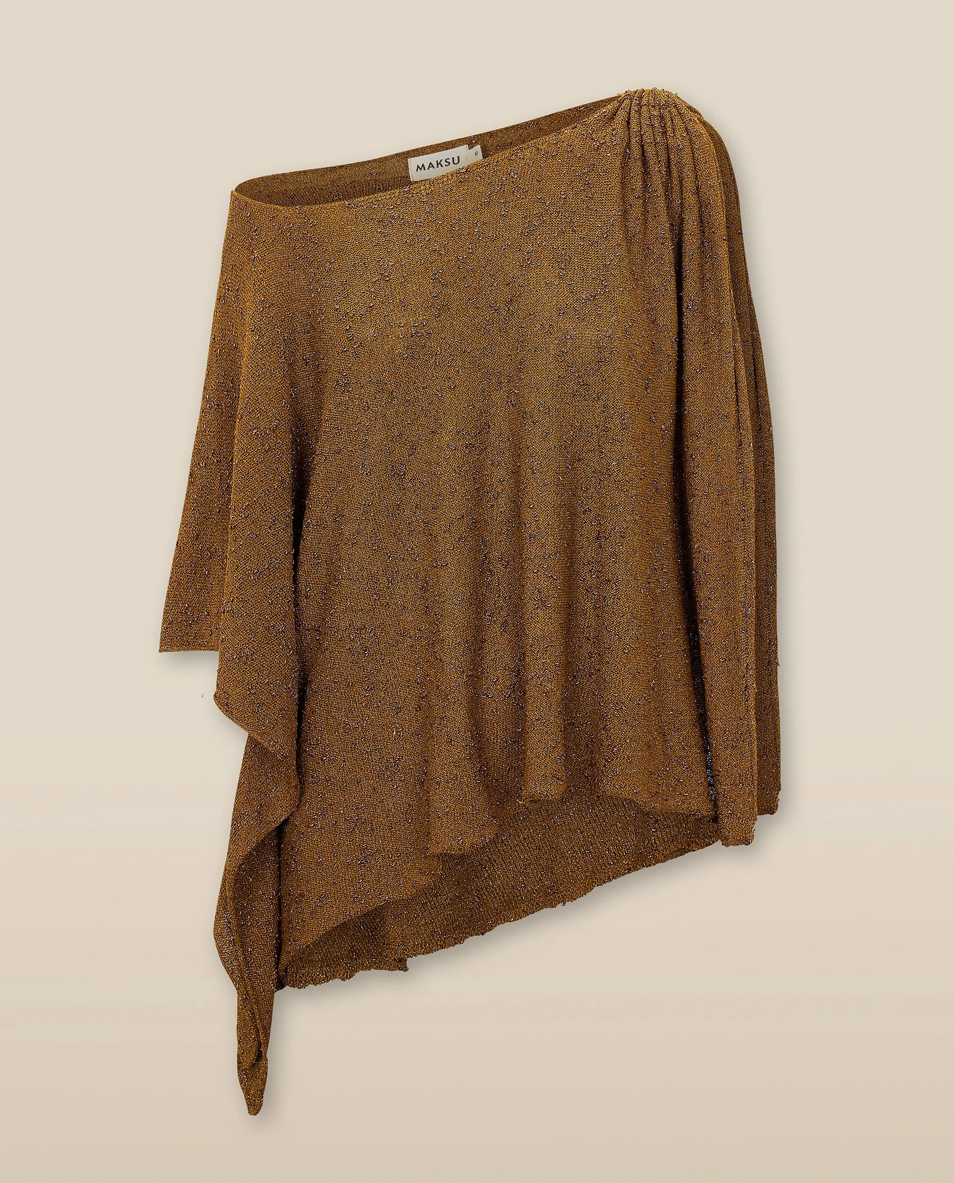 CLIVIA | Metallic Ochre Asymmetric Knitted Cape