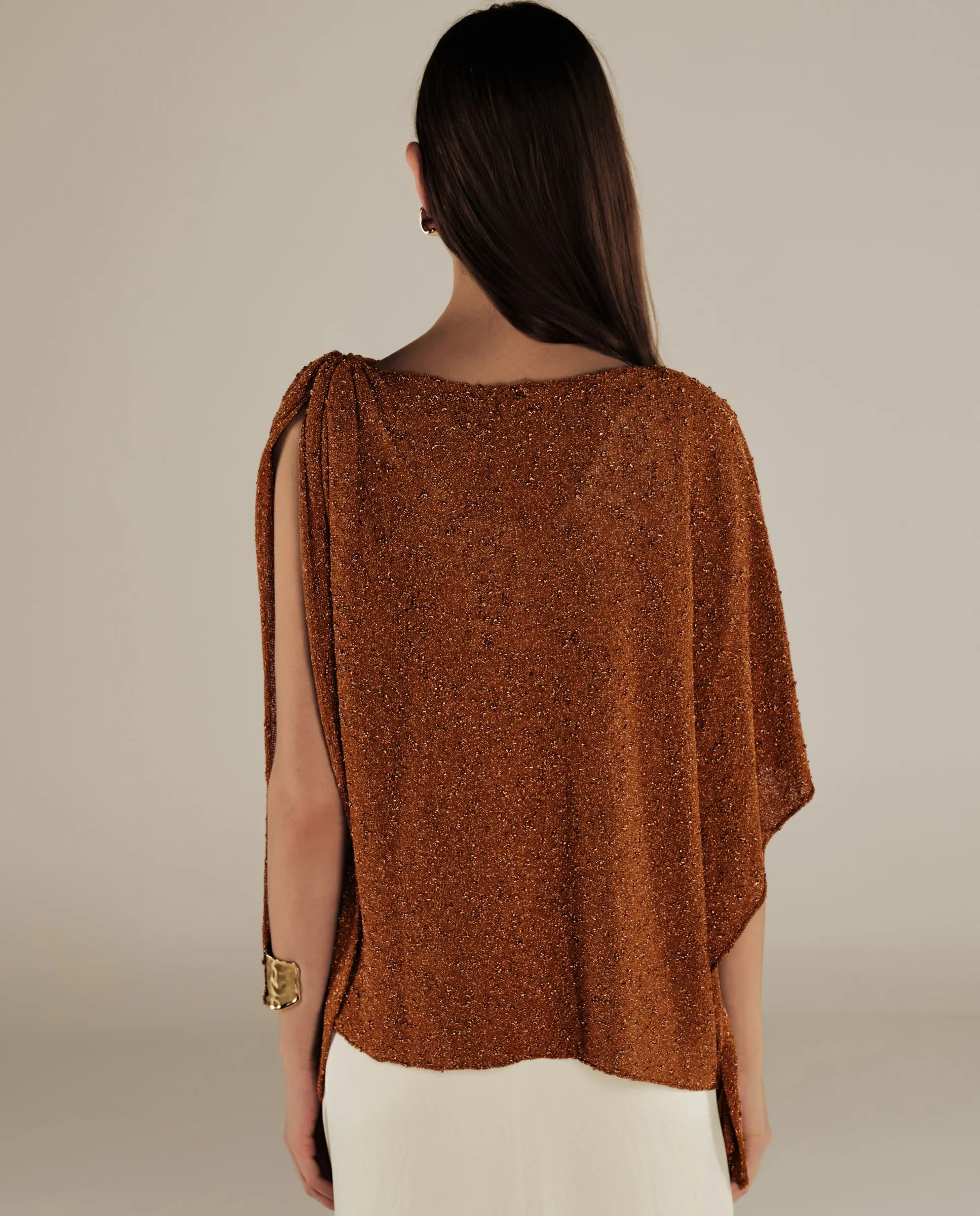 CLIVIA | Metallic Ochre Asymmetric Knitted Cape