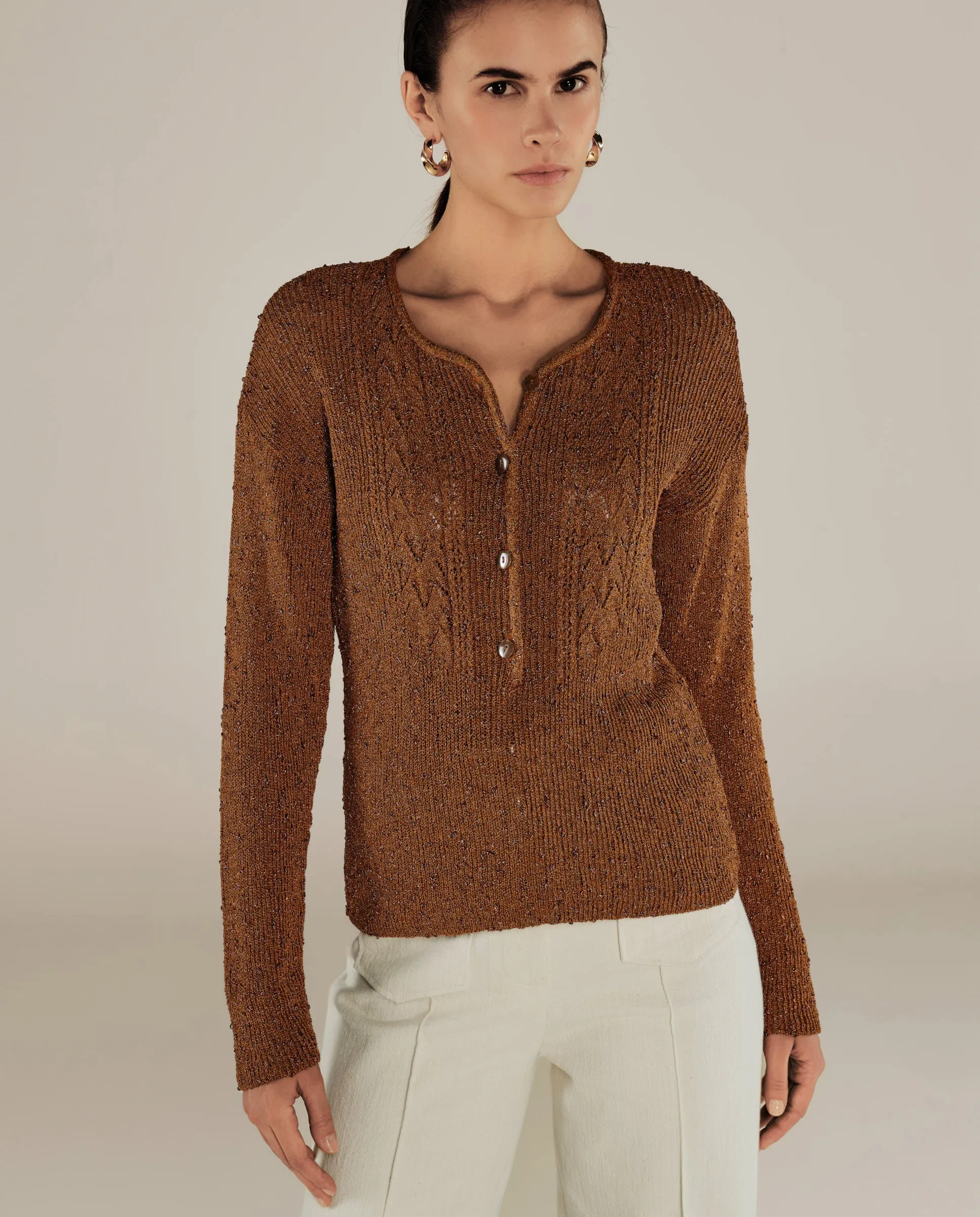 CLIVIA | Ochre Sparkle Button Sweater