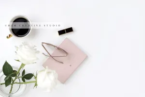 Coffee and Roses Flatlay. Stock Image
