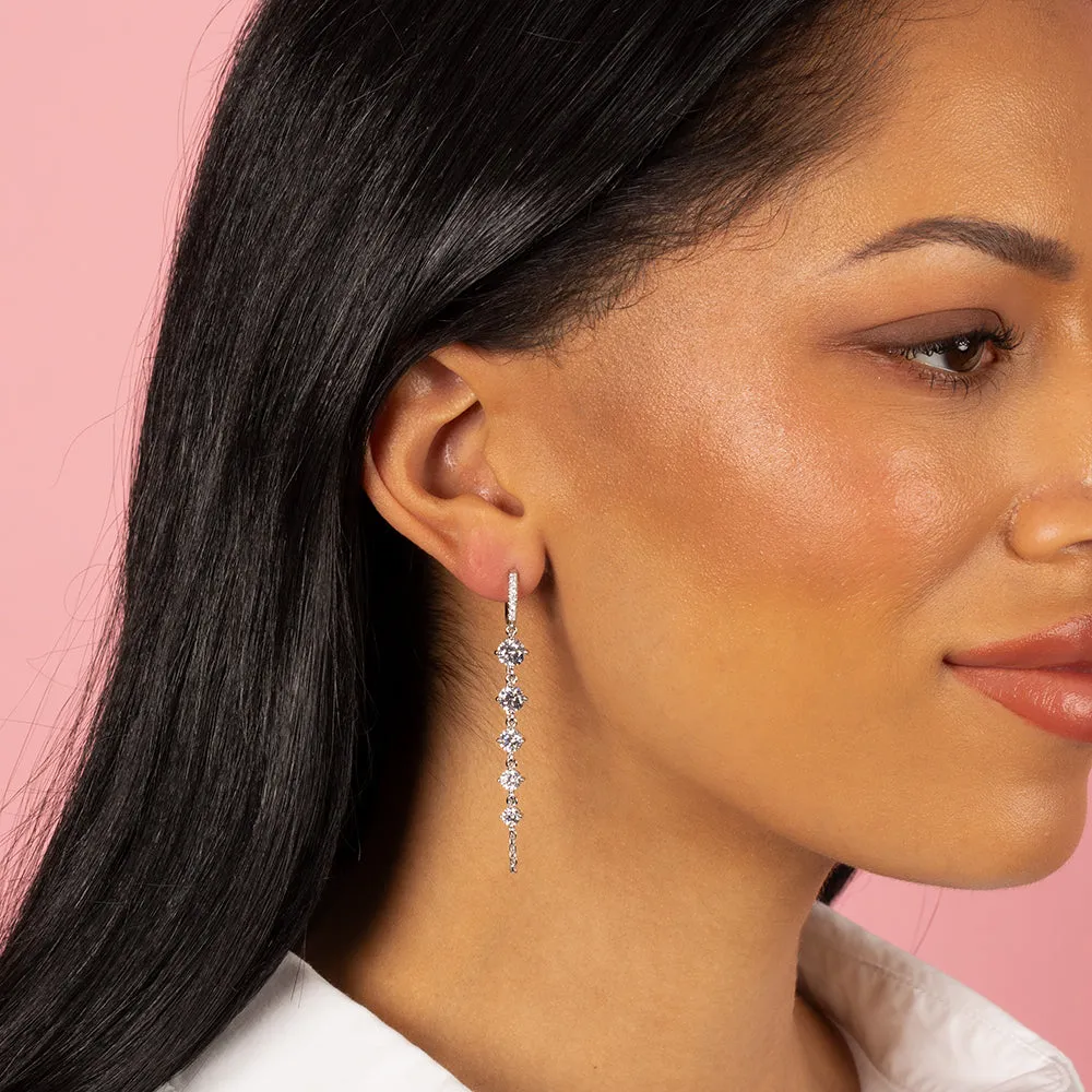 Colored Pavé Chain Drop Graduated CZ Huggie Earring