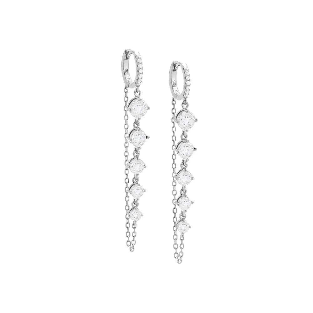 Colored Pavé Chain Drop Graduated CZ Huggie Earring