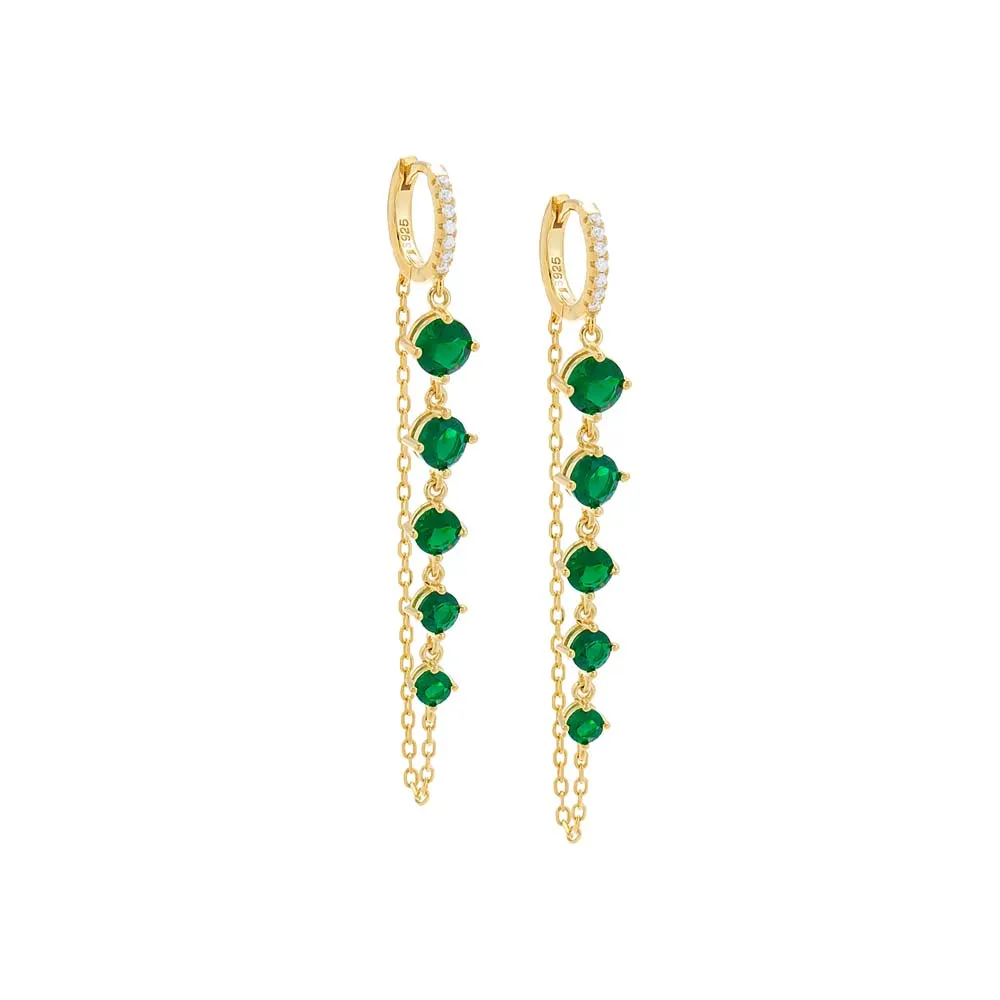 Colored Pavé Chain Drop Graduated CZ Huggie Earring