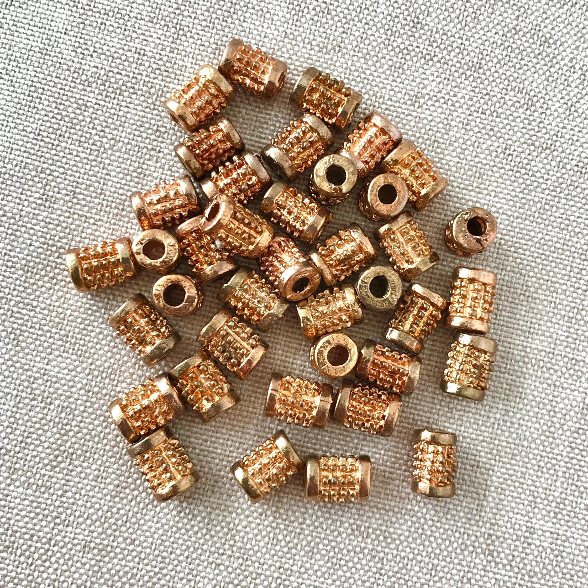 Copper Bumpy Spacer Bead - Tube - 8mm - Large Hole - Package of 39 Beads