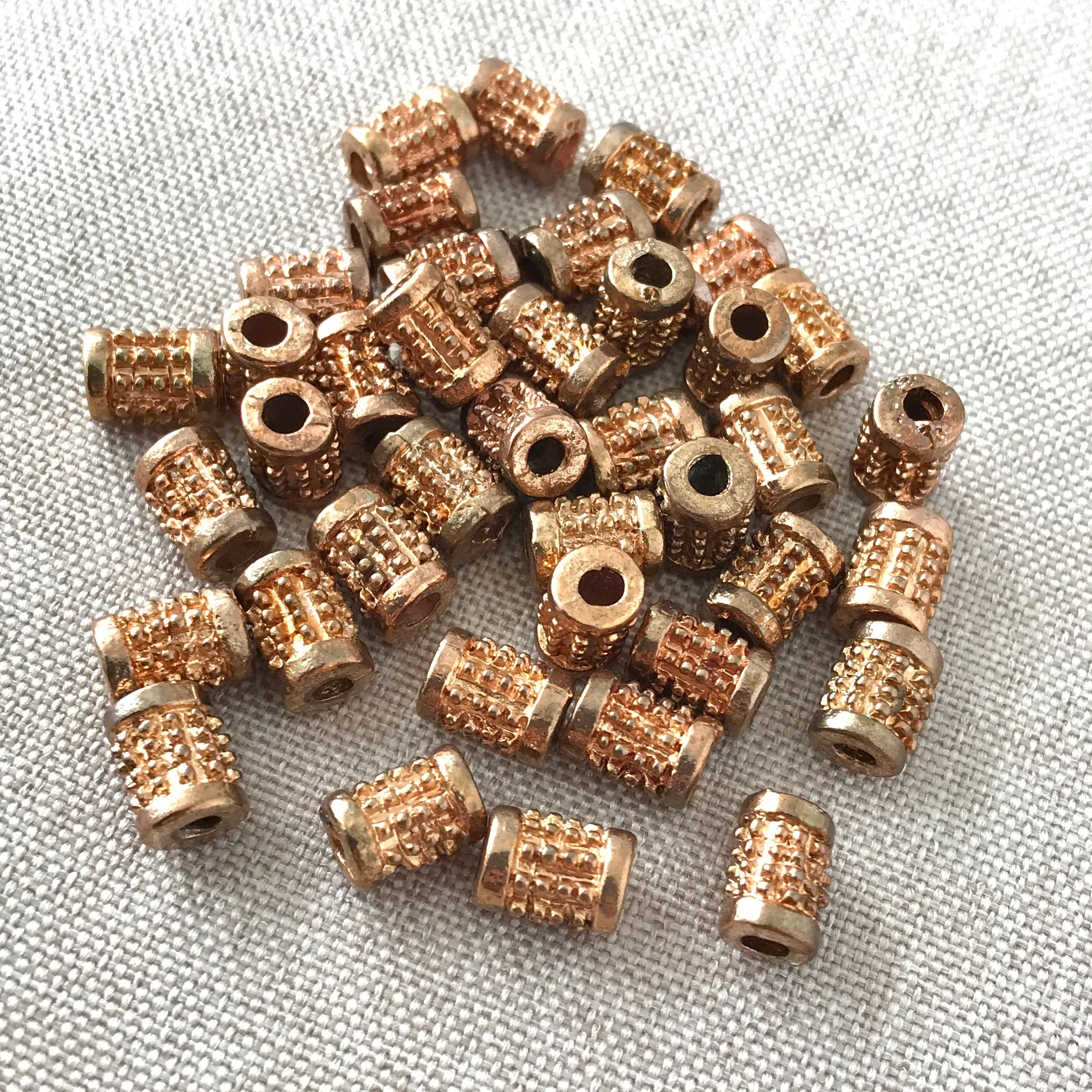Copper Bumpy Spacer Bead - Tube - 8mm - Large Hole - Package of 39 Beads