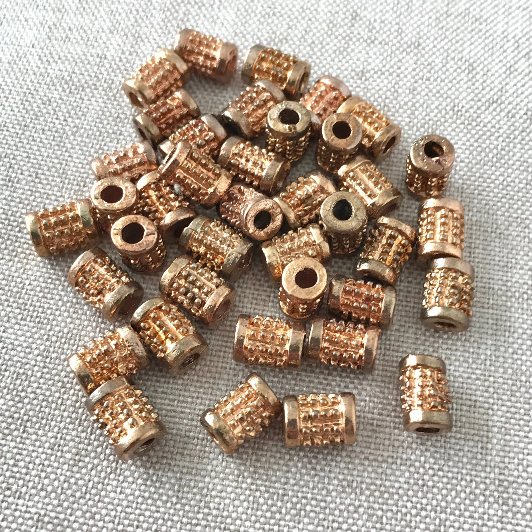 Copper Bumpy Spacer Bead - Tube - 8mm - Large Hole - Package of 39 Beads
