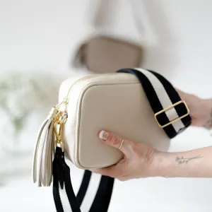 Cream Leather Tassel Cross Body Bag