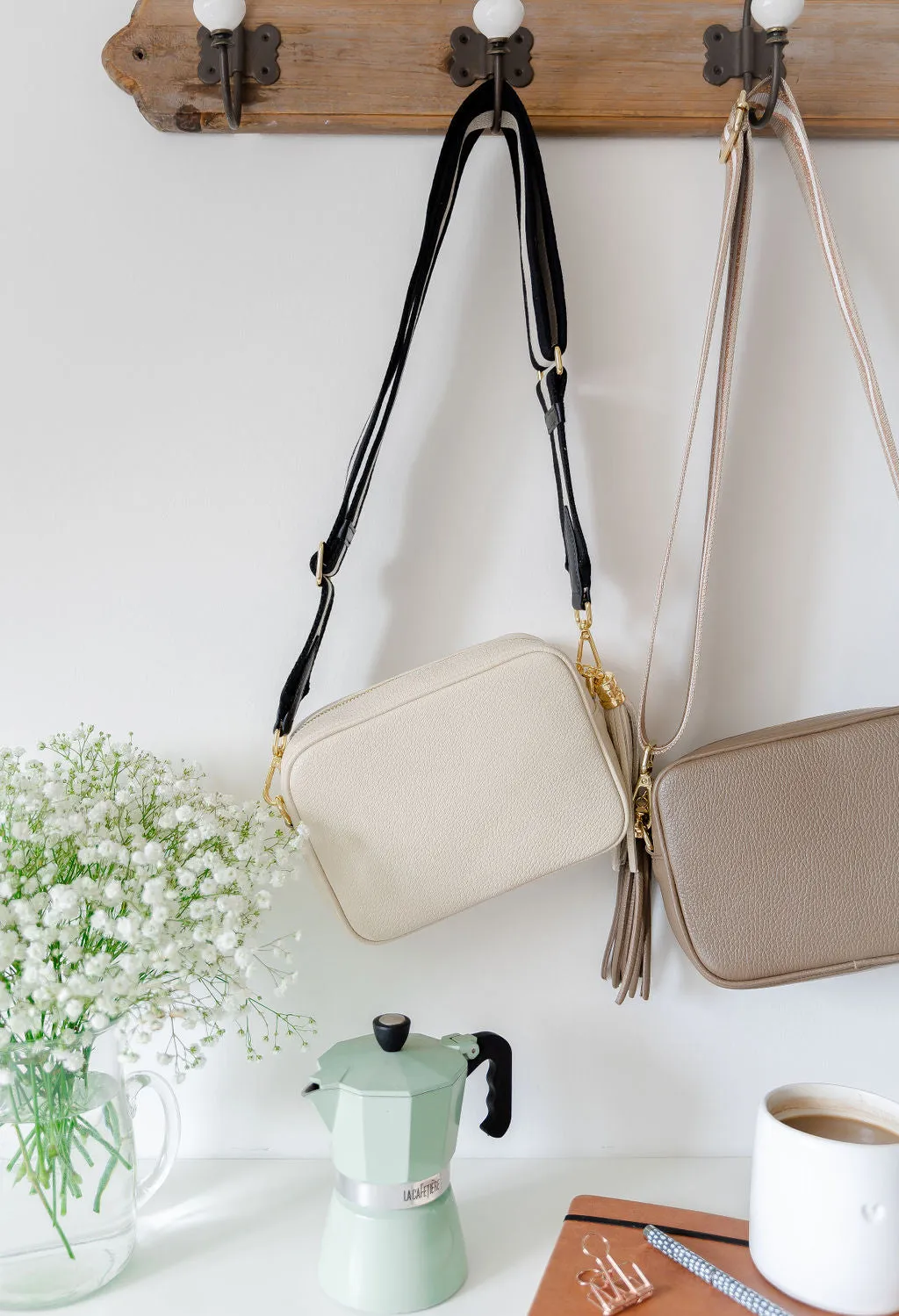 Cream Leather Tassel Cross Body Bag