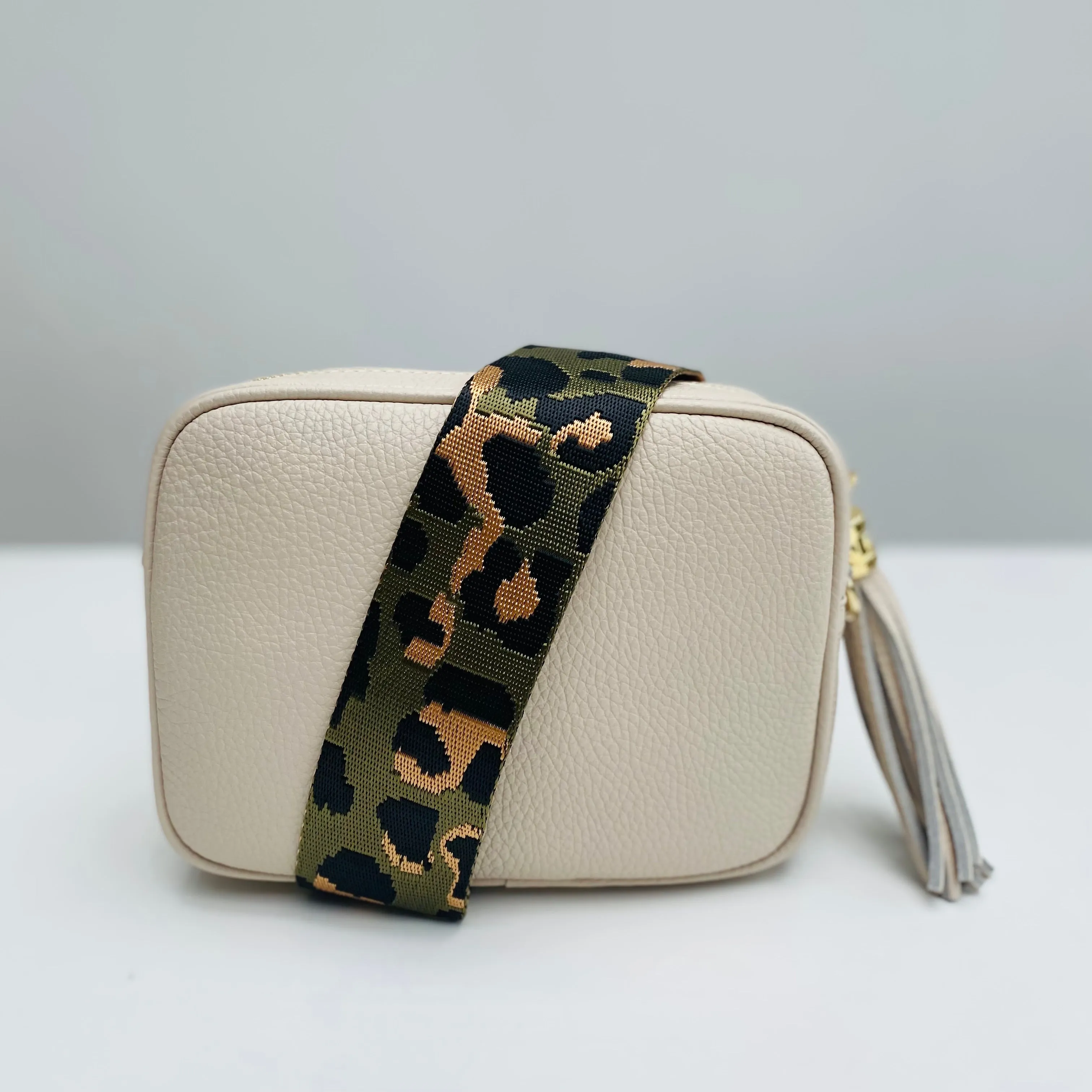 Cream Leather Tassel Cross Body Bag