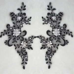 Crystal Black Silver Patches Embroidery Applique