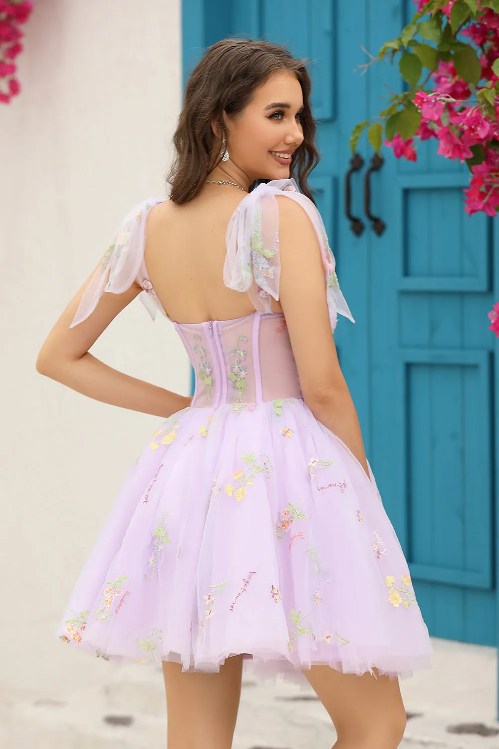 Cute Grey Blue A Line Spaghetti Straps Short Homecoming Dress with Appliques