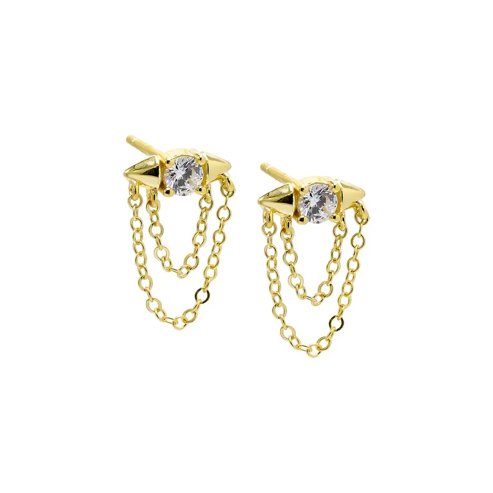 CZ Double Chain Drop Stud Earring