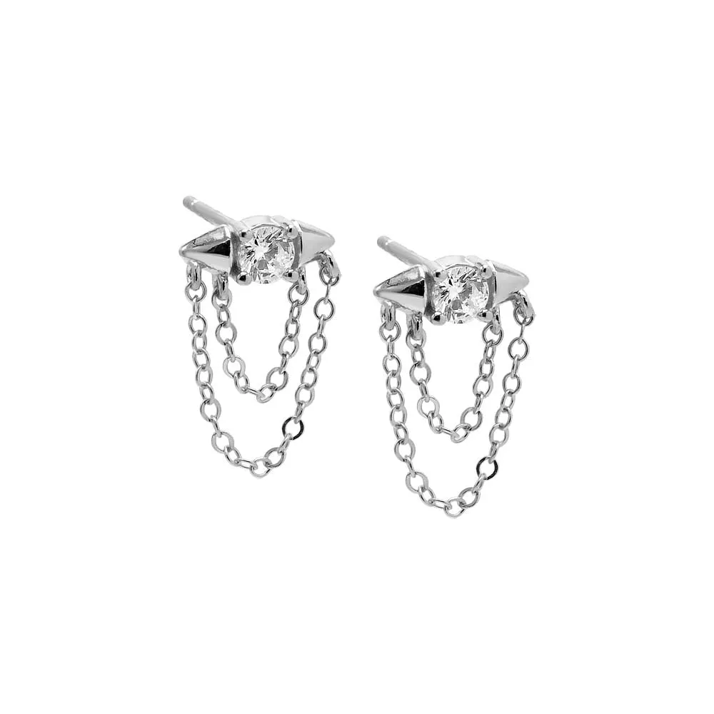 CZ Double Chain Drop Stud Earring