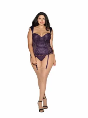 Deep Purple - Venice Lace Bustier & Thong - Size