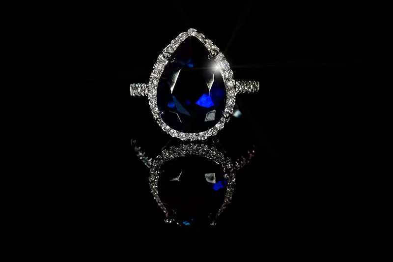 Della 6ct Sapphire Pear Halo Cocktail Ring | 7ct