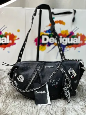 Desigual x Disney Mickey Mouse Black Leather Shoulder Bag