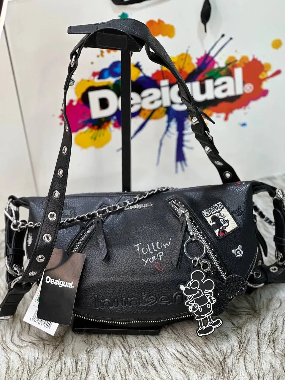 Desigual x Disney Mickey Mouse Black Leather Shoulder Bag