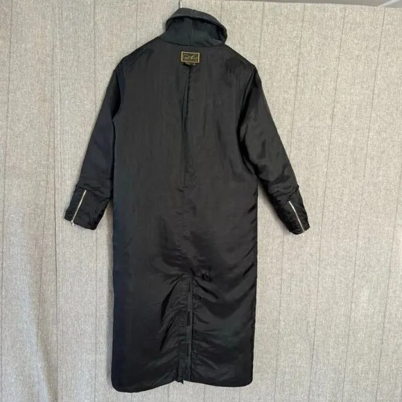 Diane Gilman Collection Black 100% Silk Funnel Neck Minimalist Boxy Long Jacket