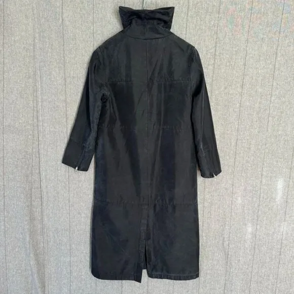 Diane Gilman Collection Black 100% Silk Funnel Neck Minimalist Boxy Long Jacket