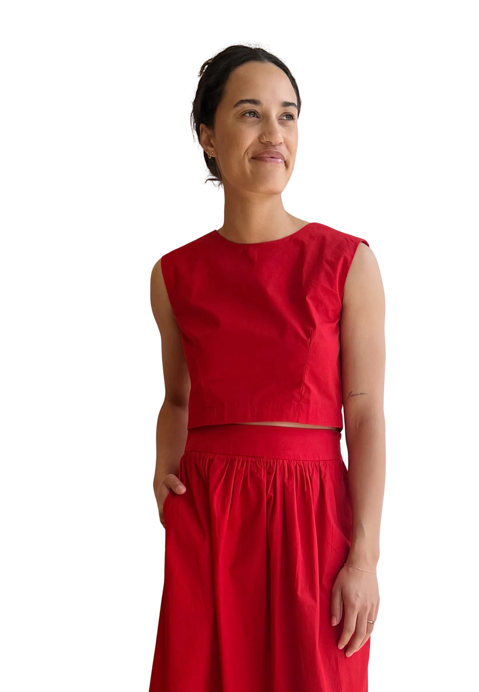 DIAZ TOP IN RED SOLID POPLIN
