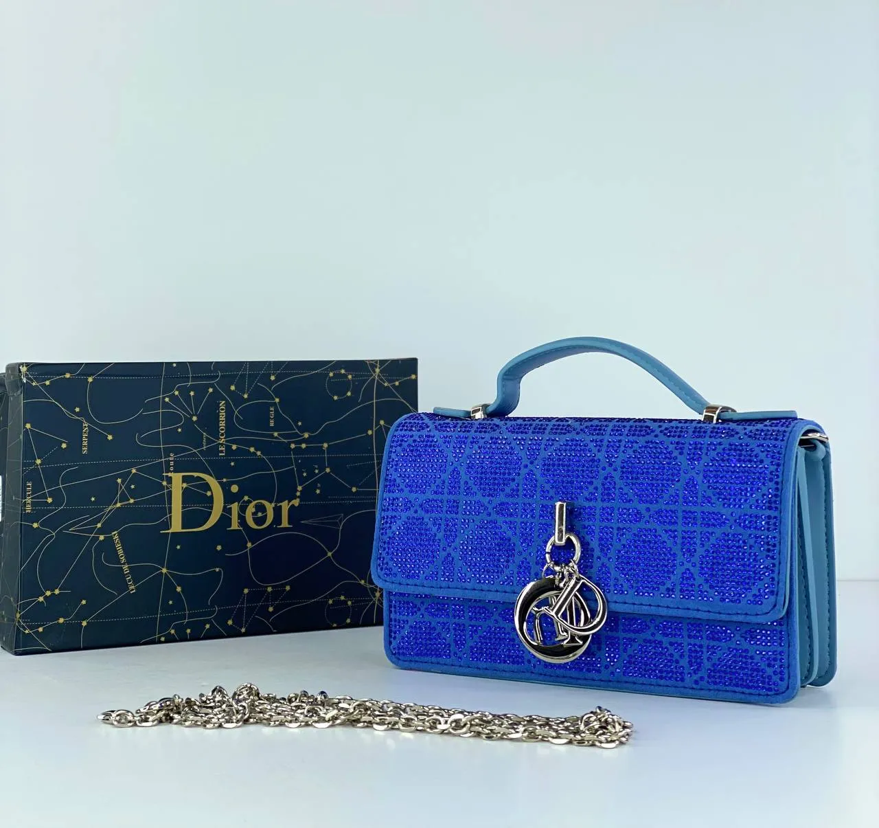 Dior Lady Dior Evening Bag in Black with Rhinestone Detailing