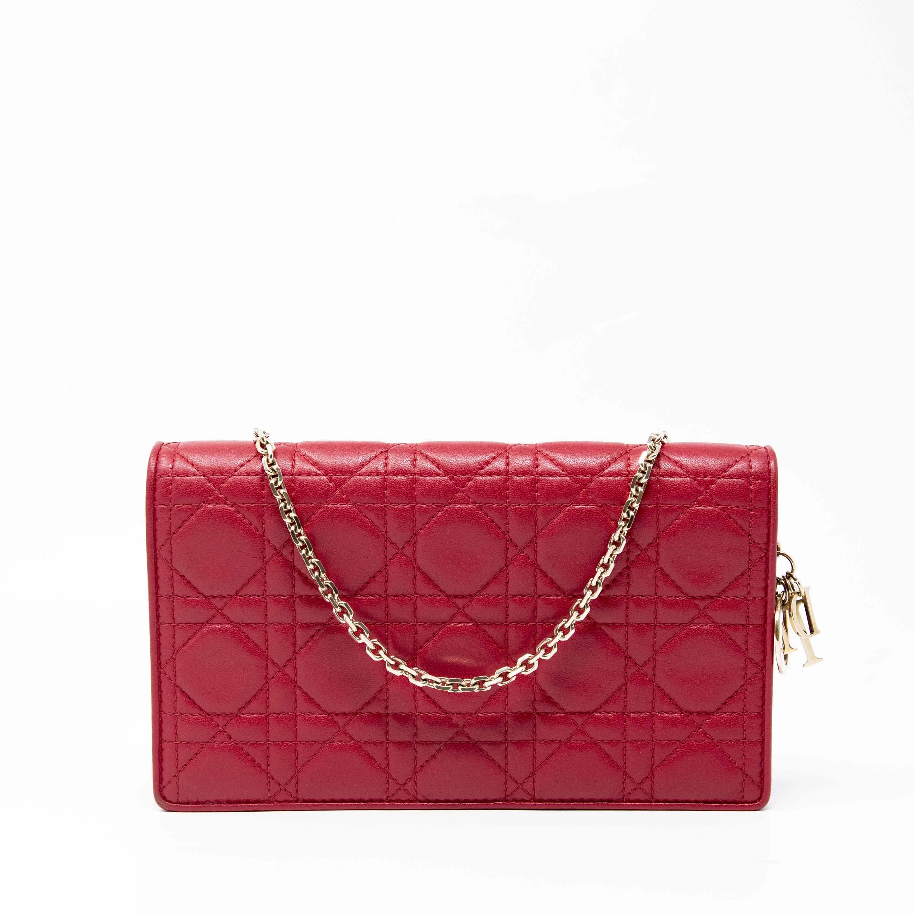 Dior Red Lady Dior Pouch with Chain