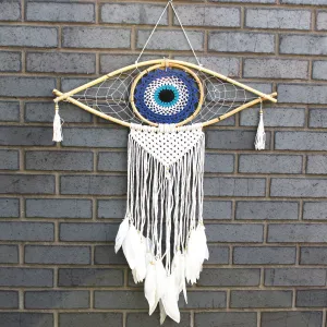 Dreamcatcher - Lrg Macrame Evil Eye Blue/White/Black