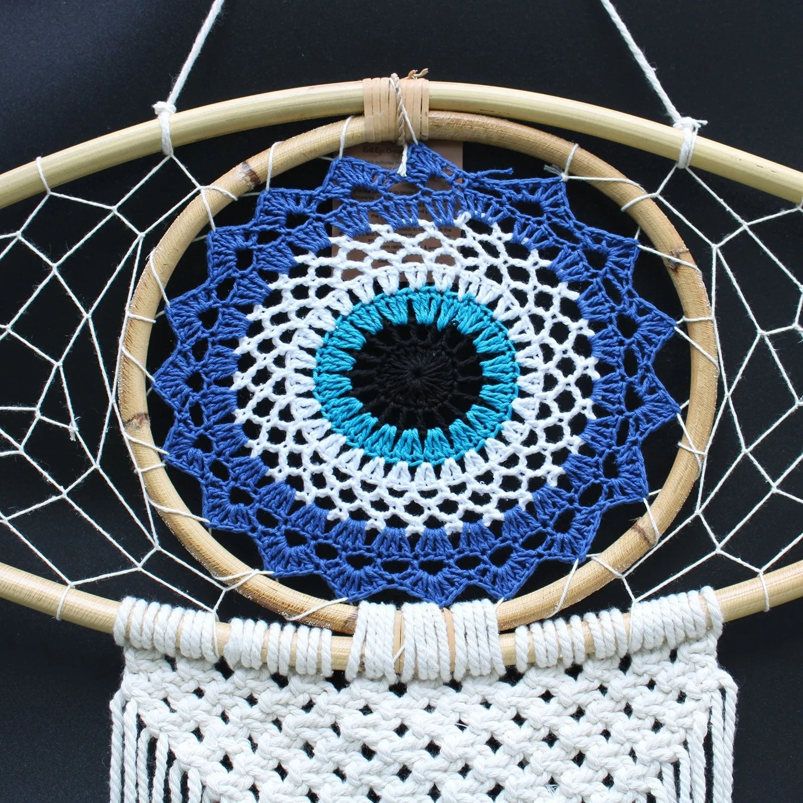 Dreamcatcher - Lrg Macrame Evil Eye Blue/White/Black
