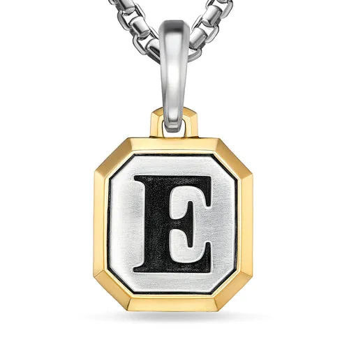 E Initial Amulet in Sterling Silver with 14K Yellow Gold, 17mm