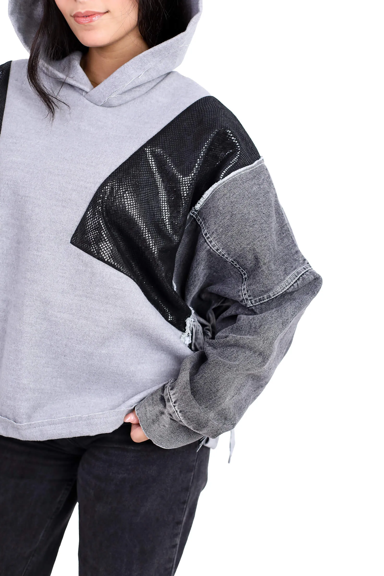 Edgy Gray Fusion Mesh Hoodie