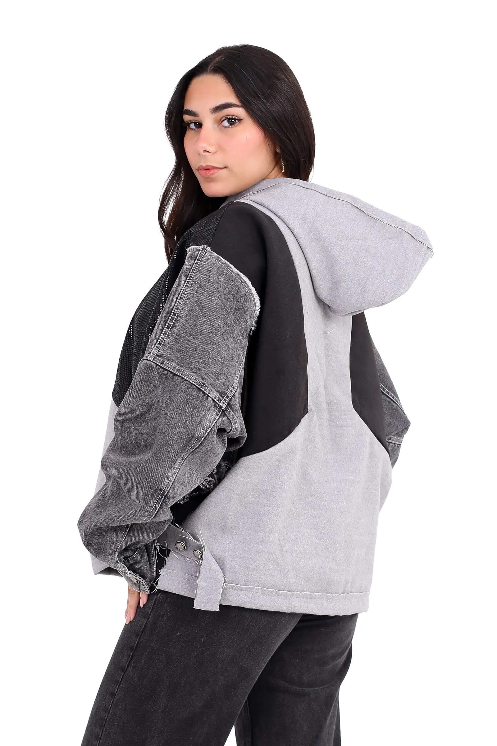 Edgy Gray Fusion Mesh Hoodie