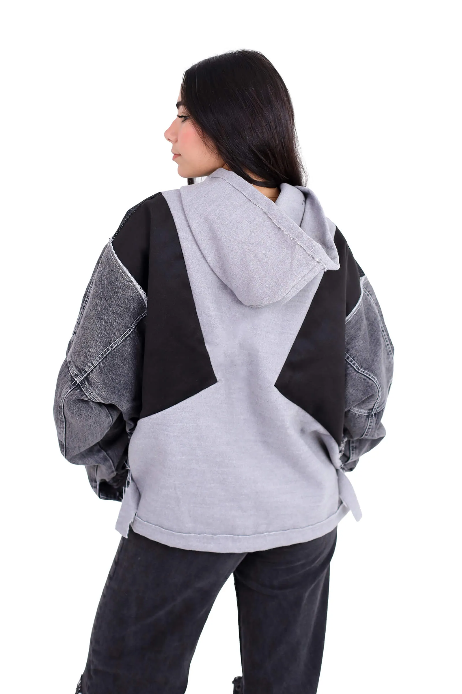 Edgy Gray Fusion Mesh Hoodie