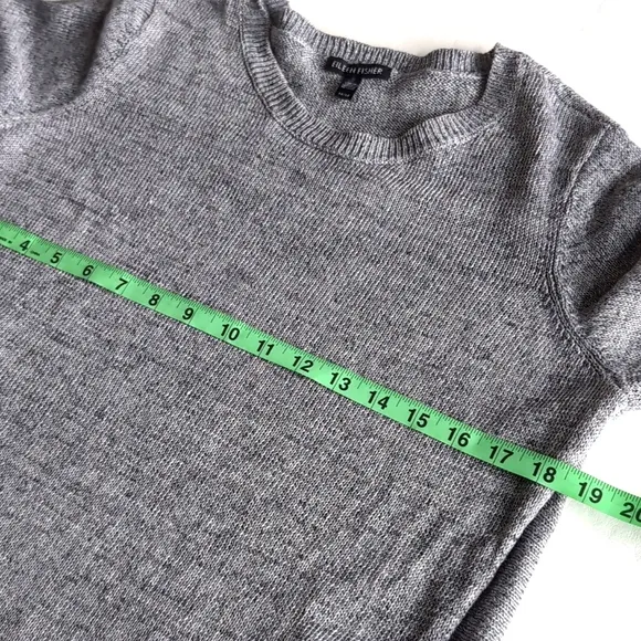 Eileen Fisher 100% Linen Gray Woven Long Sleeve Sweater Size Medium