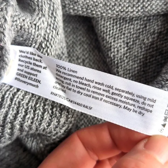 Eileen Fisher 100% Linen Gray Woven Long Sleeve Sweater Size Medium
