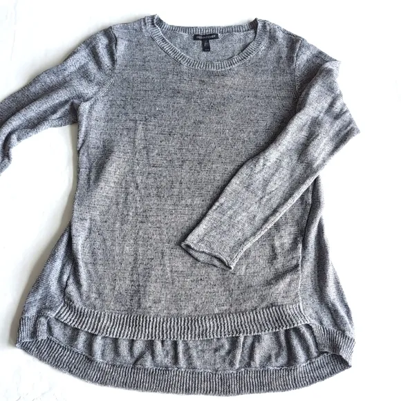 Eileen Fisher 100% Linen Gray Woven Long Sleeve Sweater Size Medium