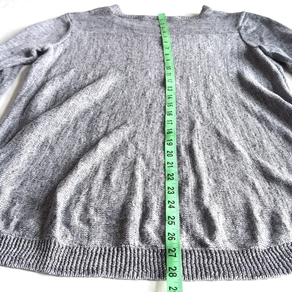 Eileen Fisher 100% Linen Gray Woven Long Sleeve Sweater Size Medium