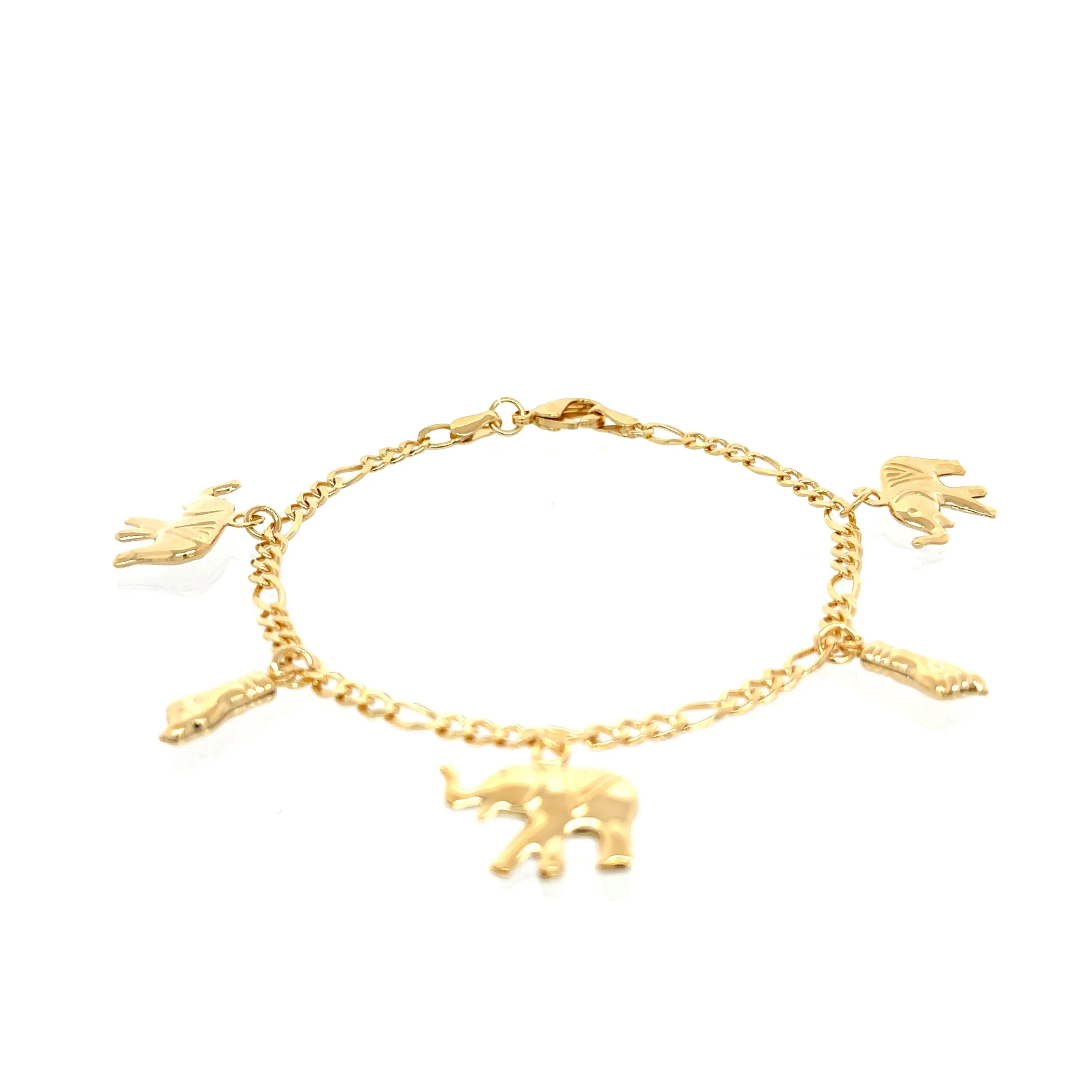 Elephant and Figa Hand Charms figaro link chain Bracelet