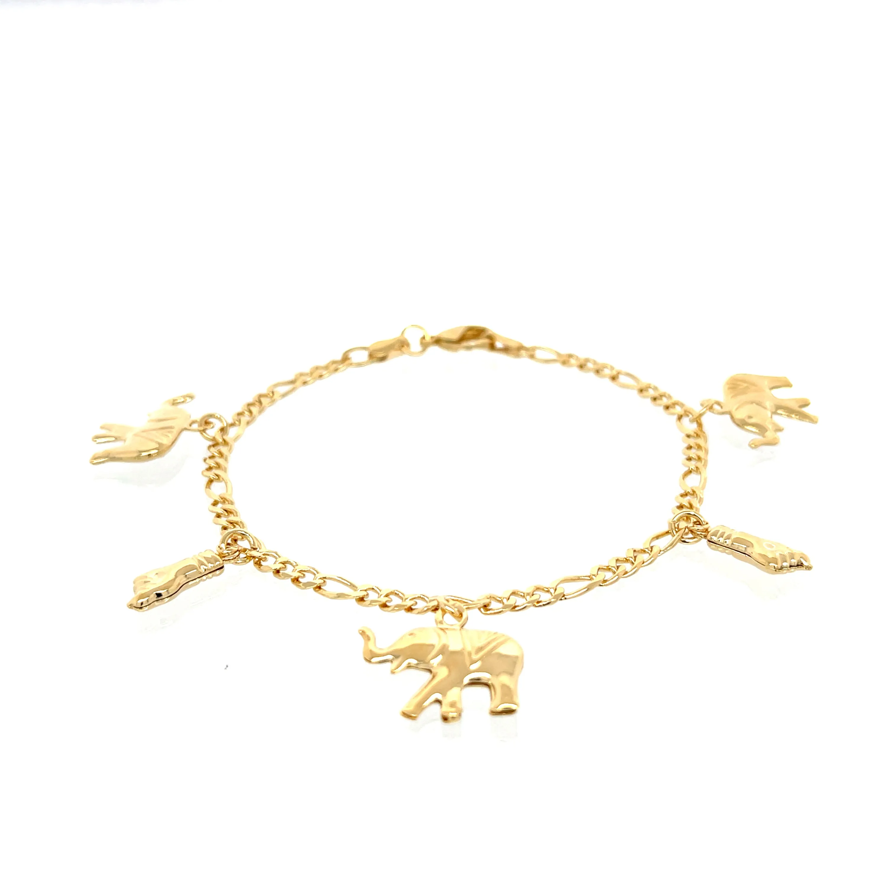 Elephant and Figa Hand Charms figaro link chain Bracelet