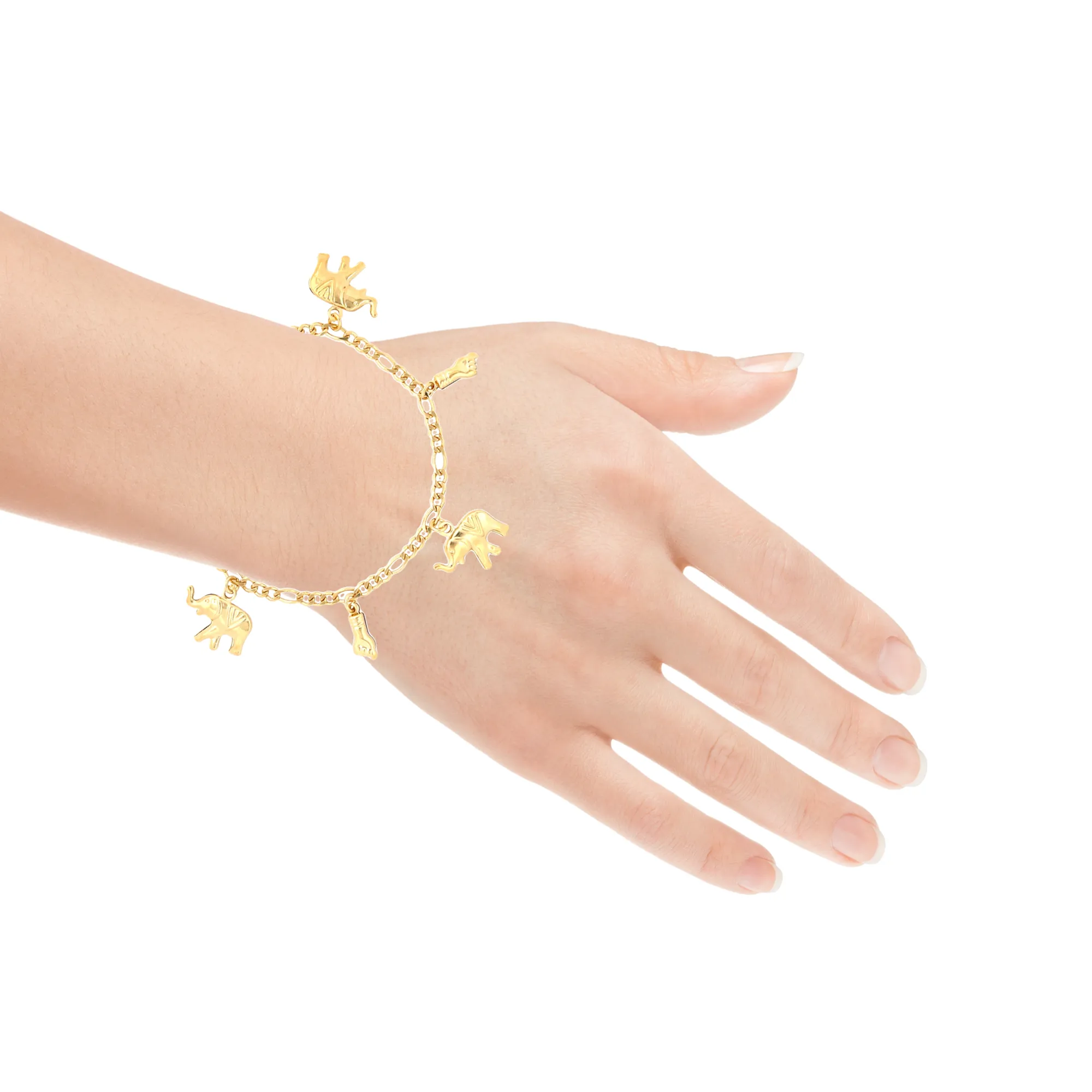 Elephant and Figa Hand Charms figaro link chain Bracelet