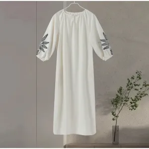 Embroidery red Long Dress Lantern Sleeve