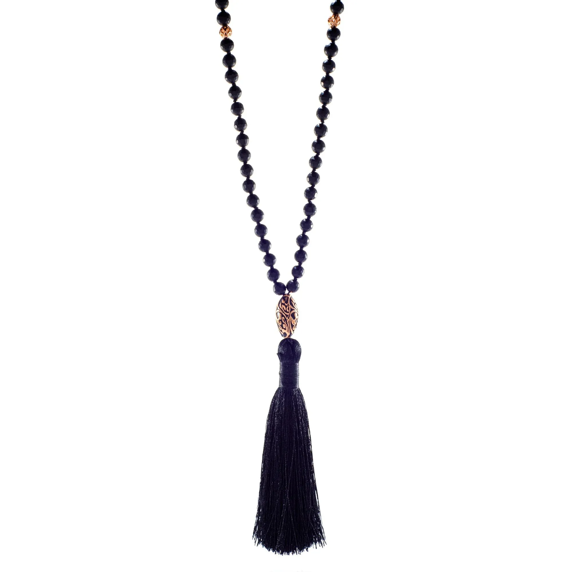 Energy Protection Black Onyx Repousse Mala, Rose Gold Plated