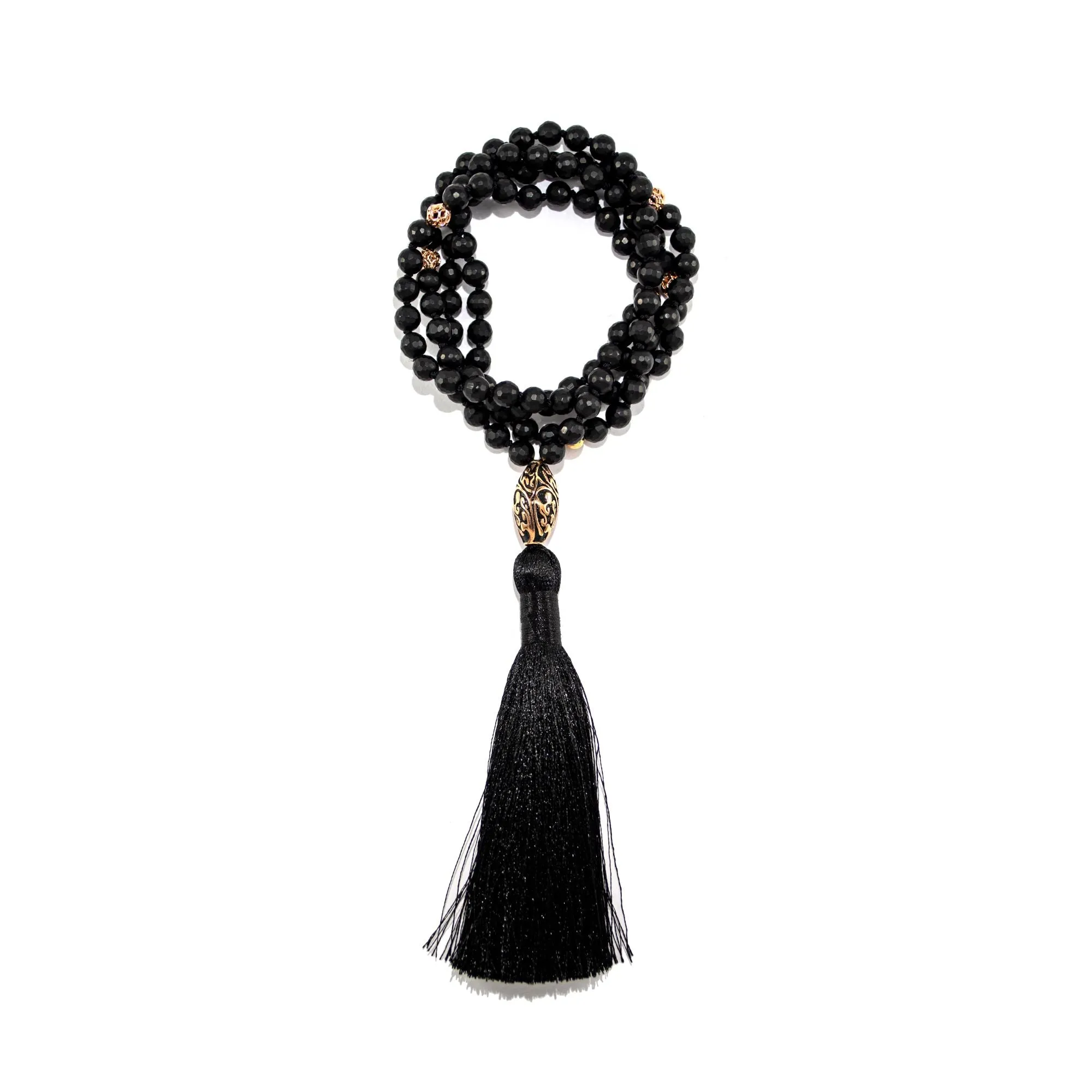 Energy Protection Black Onyx Repousse Mala, Rose Gold Plated
