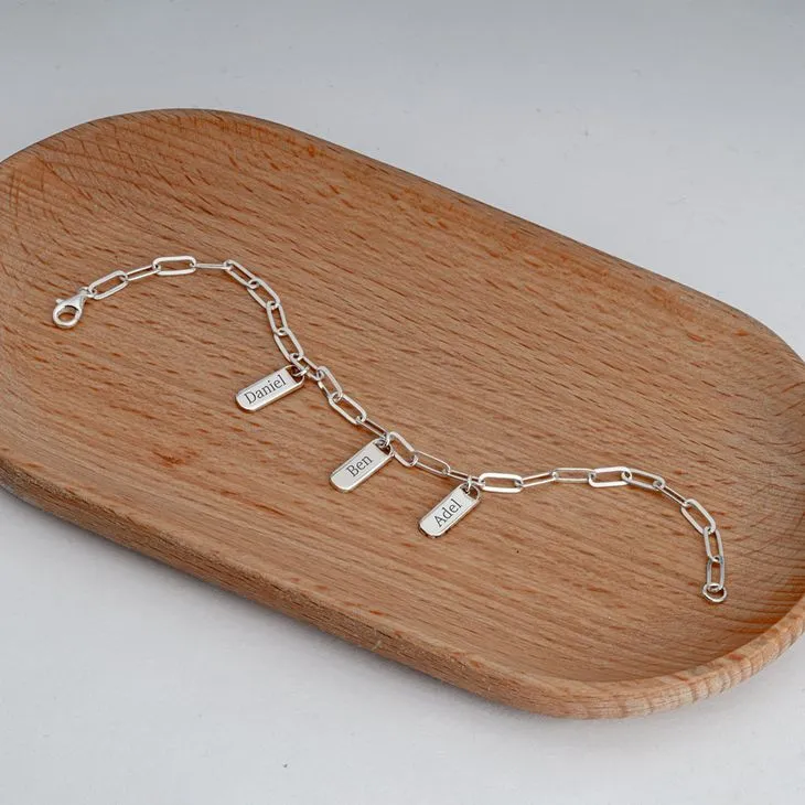 Engraved Disc Paperclip Chain Charm Bracelet