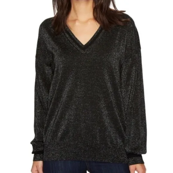 Equipment Lucinda V-Neck Black Metallic Sweater