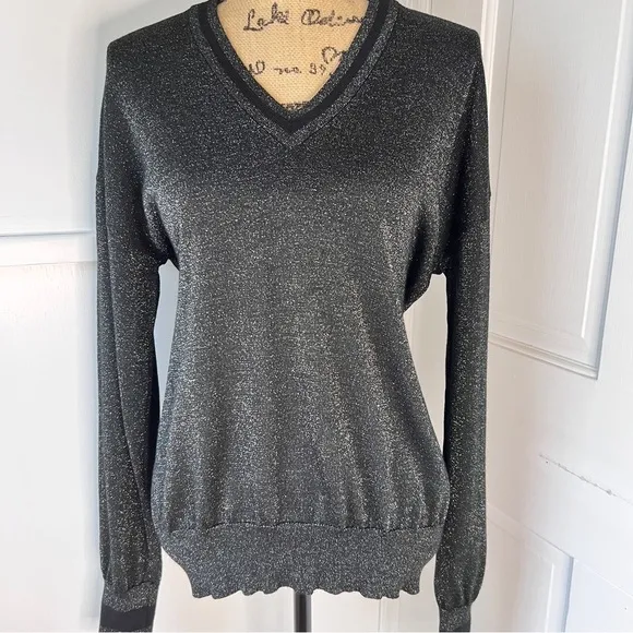 Equipment Lucinda V-Neck Black Metallic Sweater